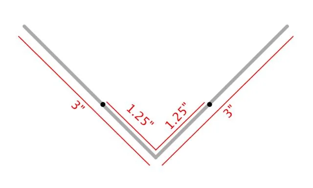 step 2 - To make the frame, crate a 90-degree angle in the wire's center. With a Sharpie, make a mark at 1.25" from the center on both 3" lengths.