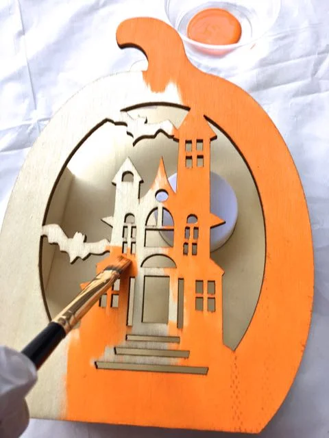 step 3 - Paint the entire front and sides of the wood Orange.