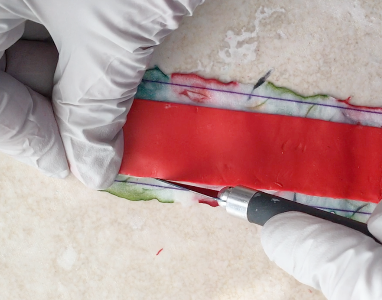 step 13 - Cut the baked clay to match the size the raw clay, adding approximately .25" to the total length.