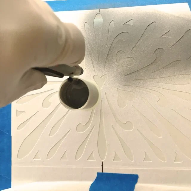 step 3 - Airbrush the stencil with the gray paint.