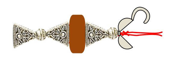 step 5 - Following the photo, add round beads flanked by triangular beads until you have five different color Jasper stones on the cord. Finish with a round bead. 