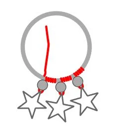 step 8 - Pull the remaining wire and beads through the ring, wrapping it around five times until the next bead is against the ring. Hold the bead to the ring as you wrap the wire. 