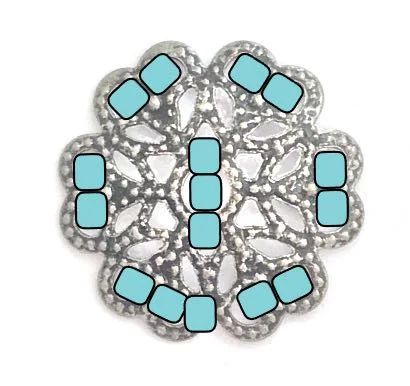 step 17 - Bring the needle down to the center and add one bead left of center.