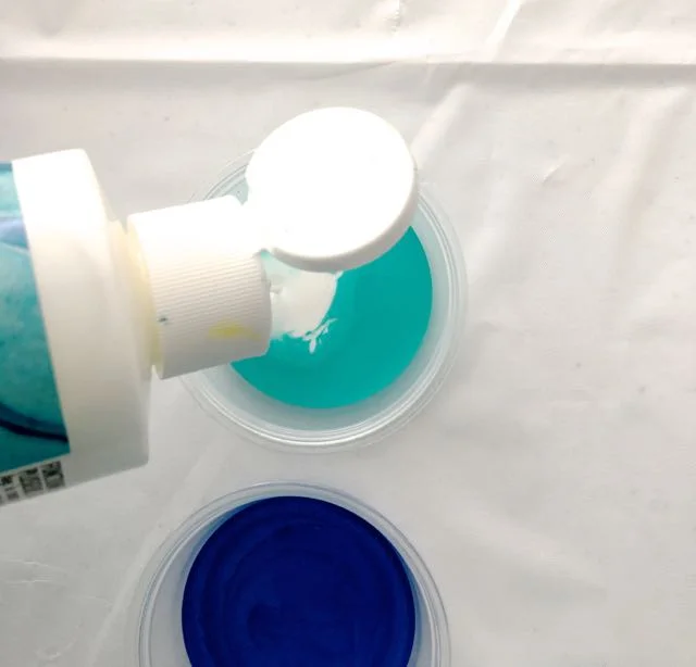 step 3 - Mix each acrylic color, 1 part paint, 1 part medium.