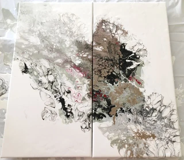 step 11 - Using the air from a blow dryer, move the white paint over the colors from the right side to the left with one quick pass. ( See Rinske’s video.)