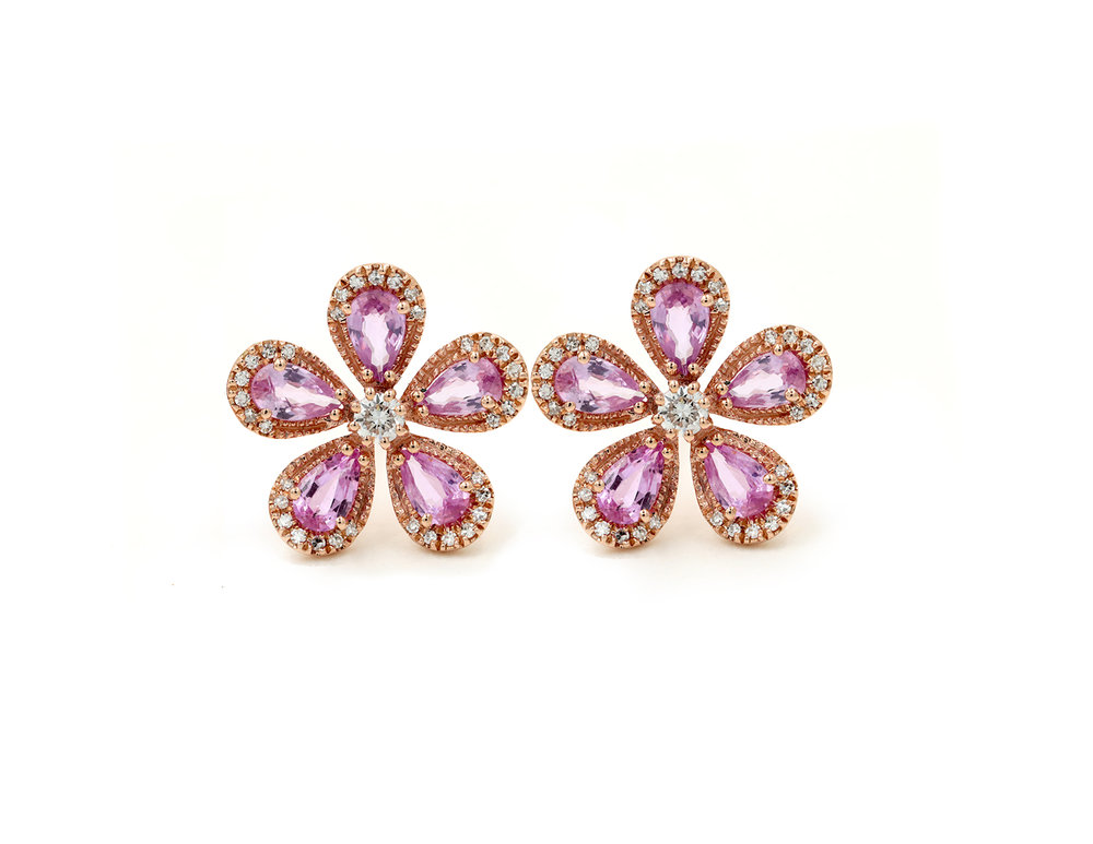 Purple and Gold Rose Flower Rhinestone Earrings