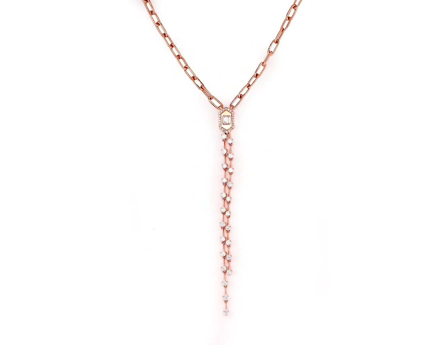 14K Gold Chain Link Diamond Lariat 