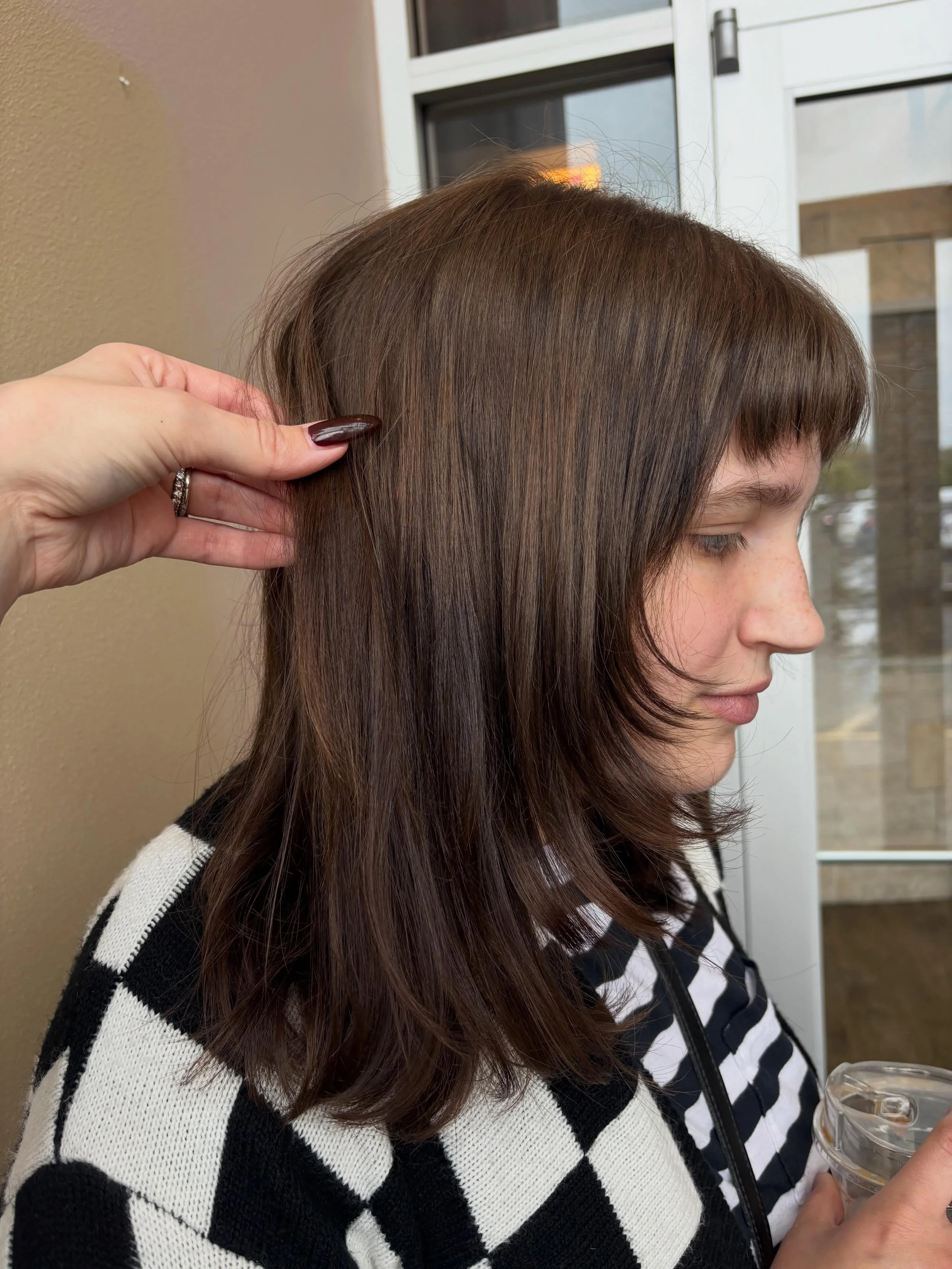 The more face framing pieces and baby bangs in the world the better!!! had so much fun using a razor to shape this haircut into a shag dream ☁️ i love doing haircuts like these, it&rsquo;s so creative to get my hands in there and find what works best
