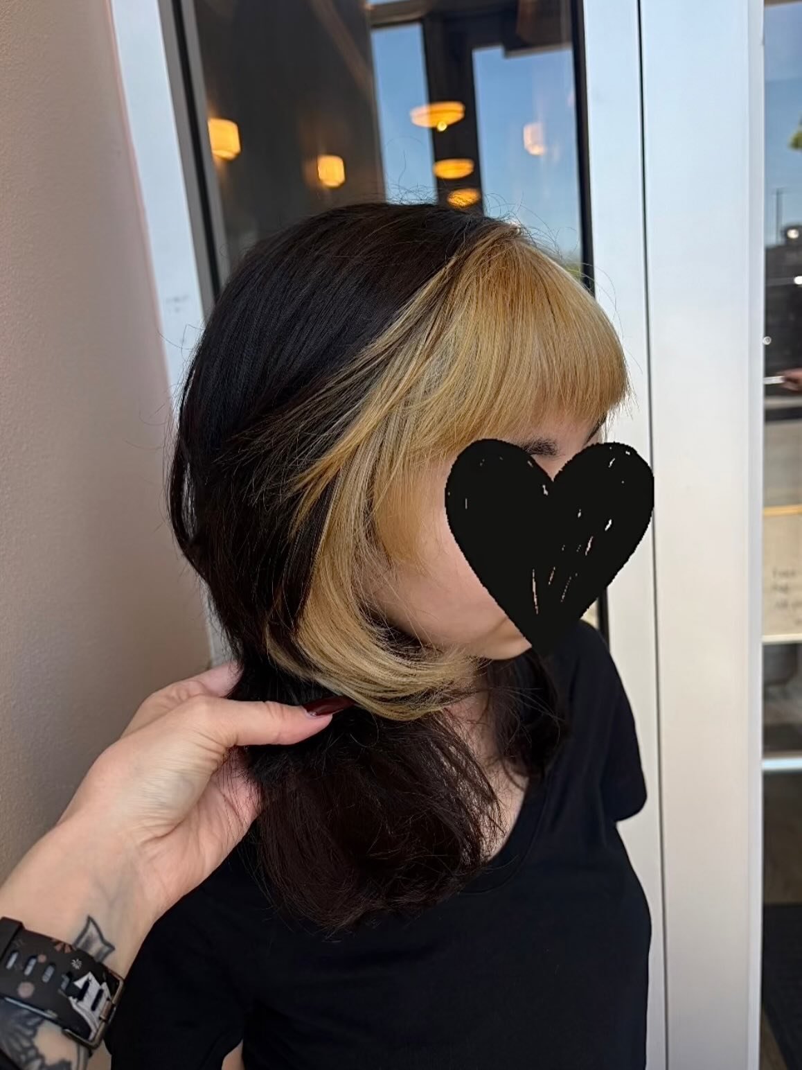 Blonde color blocking with coon tails 🦝💛 love love LOVEEEE this look and like hellooooo check out how cool this haircut we did is too!! 

I need more coon tails in my chair pls 🫶🏻 and fun color placement. anything ya heart desires. send me a mess