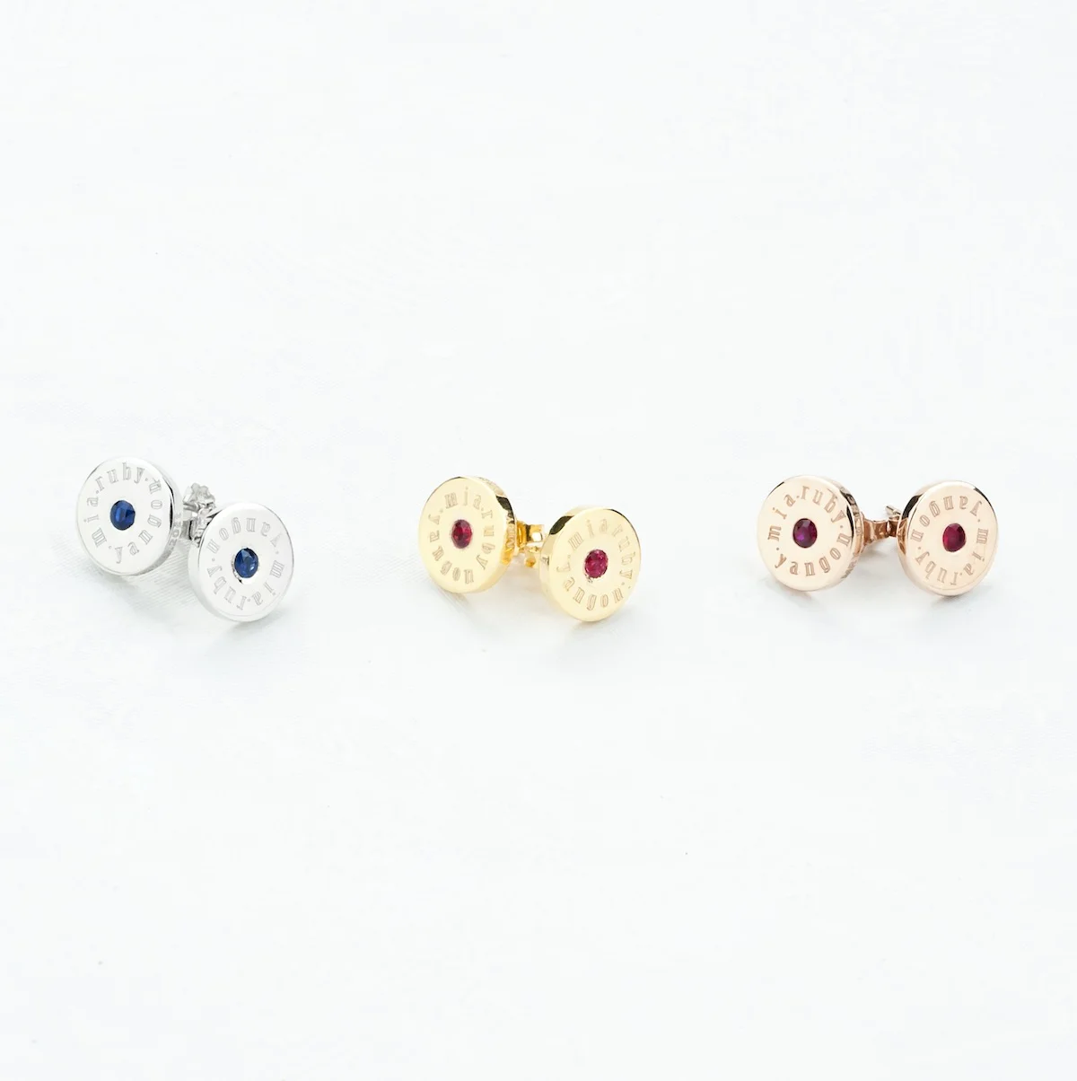 Gold Ruby, Sapphire and Spinel Button Earrings