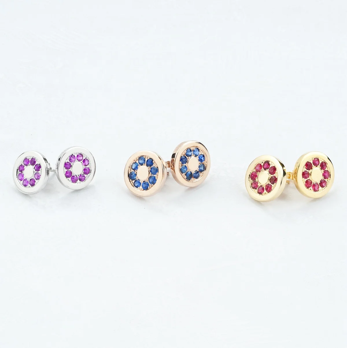 Gold Sapphire and Spinel Halo Earrings