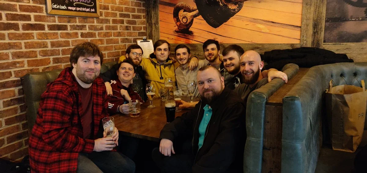 The Game &amp; Interactive Audio class of ‘19! From left to right: Moi, Josh Hindle @JHindleSound), Alex Larumbe (@Pheryl), Joe Foulds (Foulds_Joe), Aaron Turner, James Balshaw, Nathaniel Fox (NathanielAudio) Adam Whitehead (@AdamRWhitehead) and Joe…
