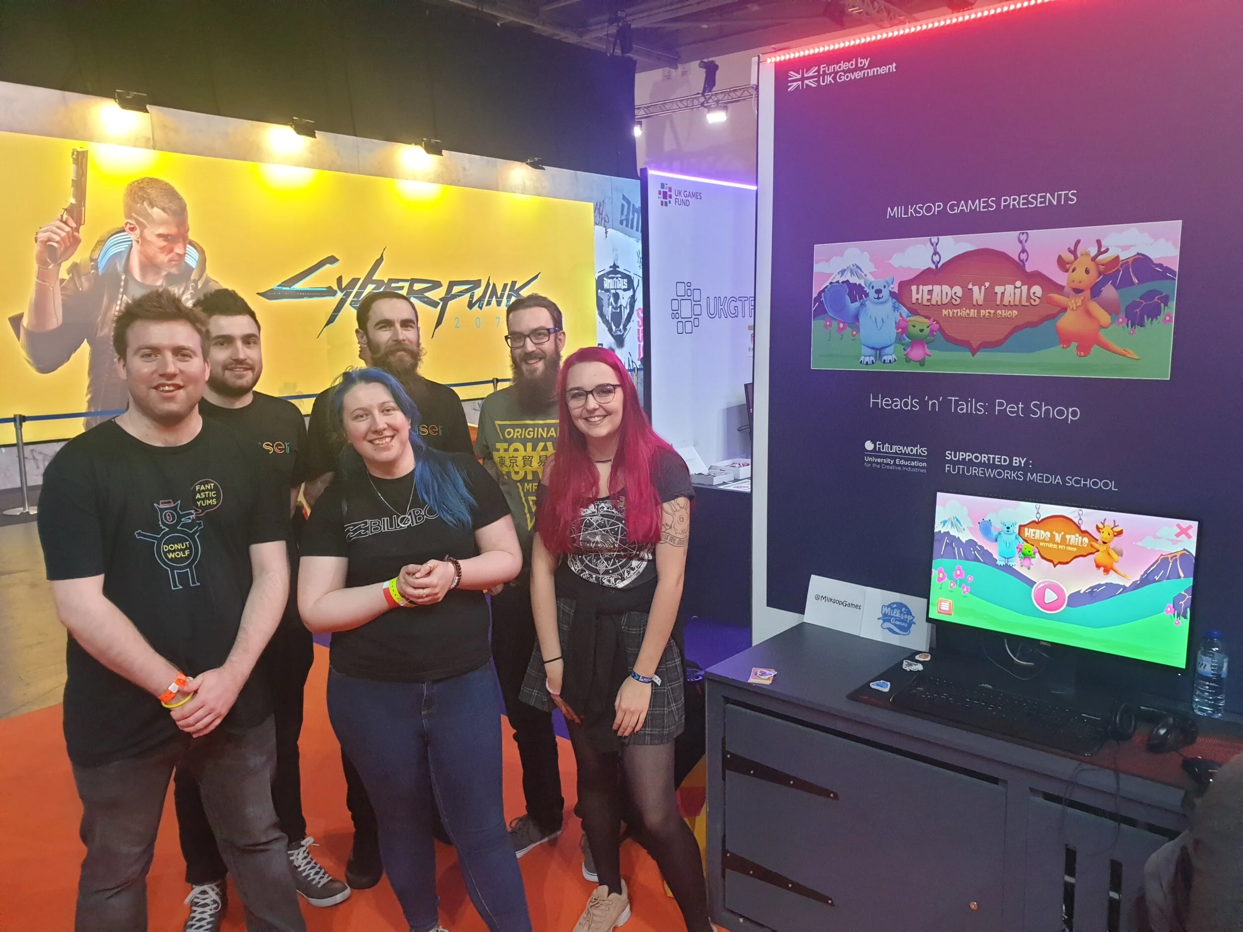 (Most of) the Milksop Games crew! From the left to right: Me (Audio Designer), Eli De Carteret (Level Designer), Cat Wiltshire (Prop Artist), Lee Stockton (Environment Artist), Alan Horton (Technical Designer) and Jasmine Streatfield (3D Character M…