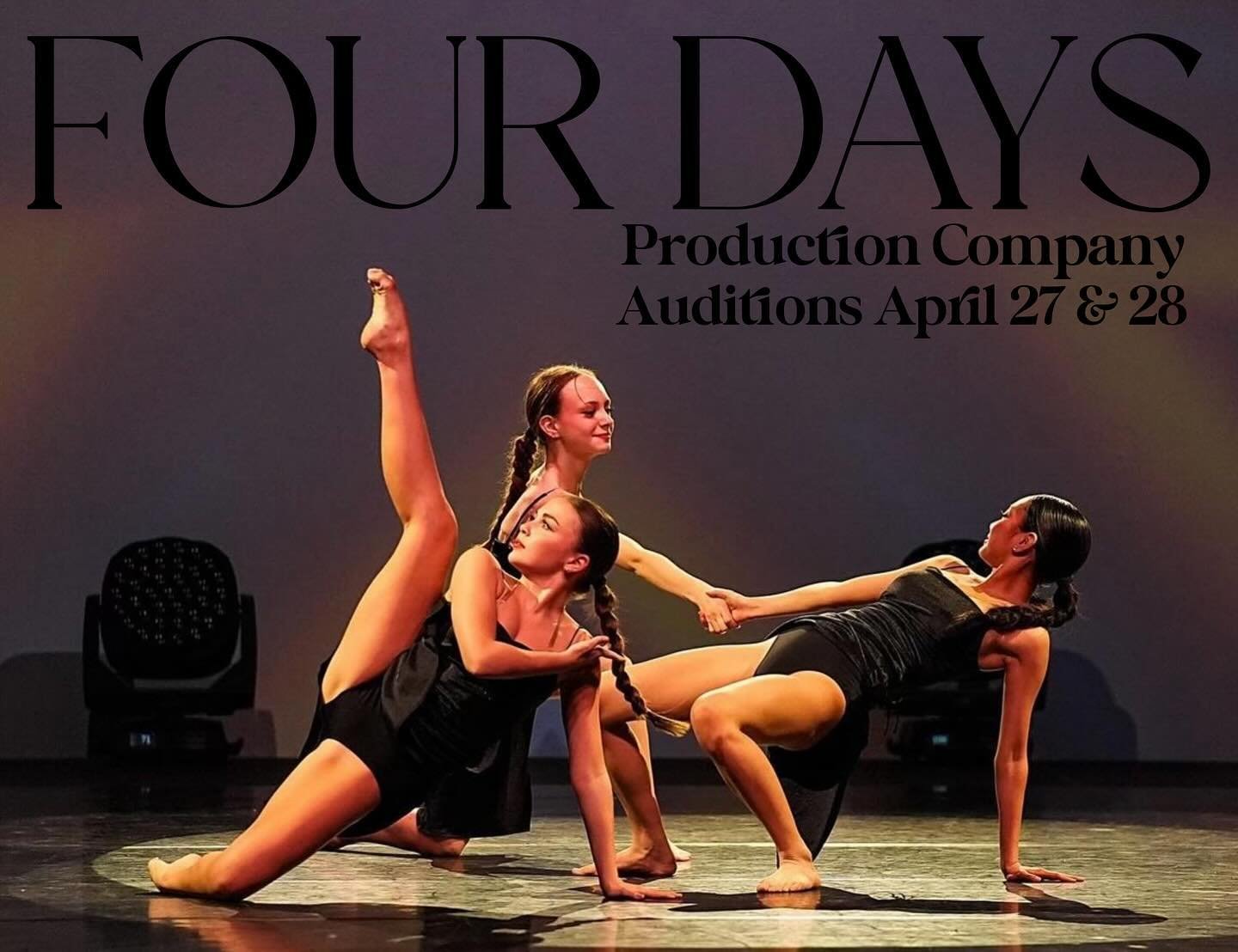 Just four more days until Production Company auditions and we can&rsquo;t wait!  Don&rsquo;t forgot to turn in your audition sign up forms by 7 pm this Friday. You can pick up and drop off forms in the studio.  Let us know if you have questions!