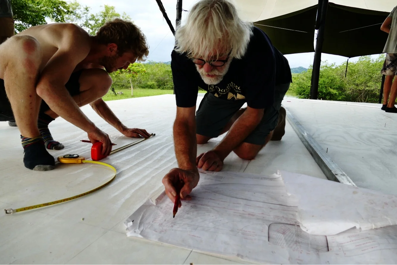 Harry & Bert drawing some of the lines of Ceiba on the Pacific side of the lofting floor.