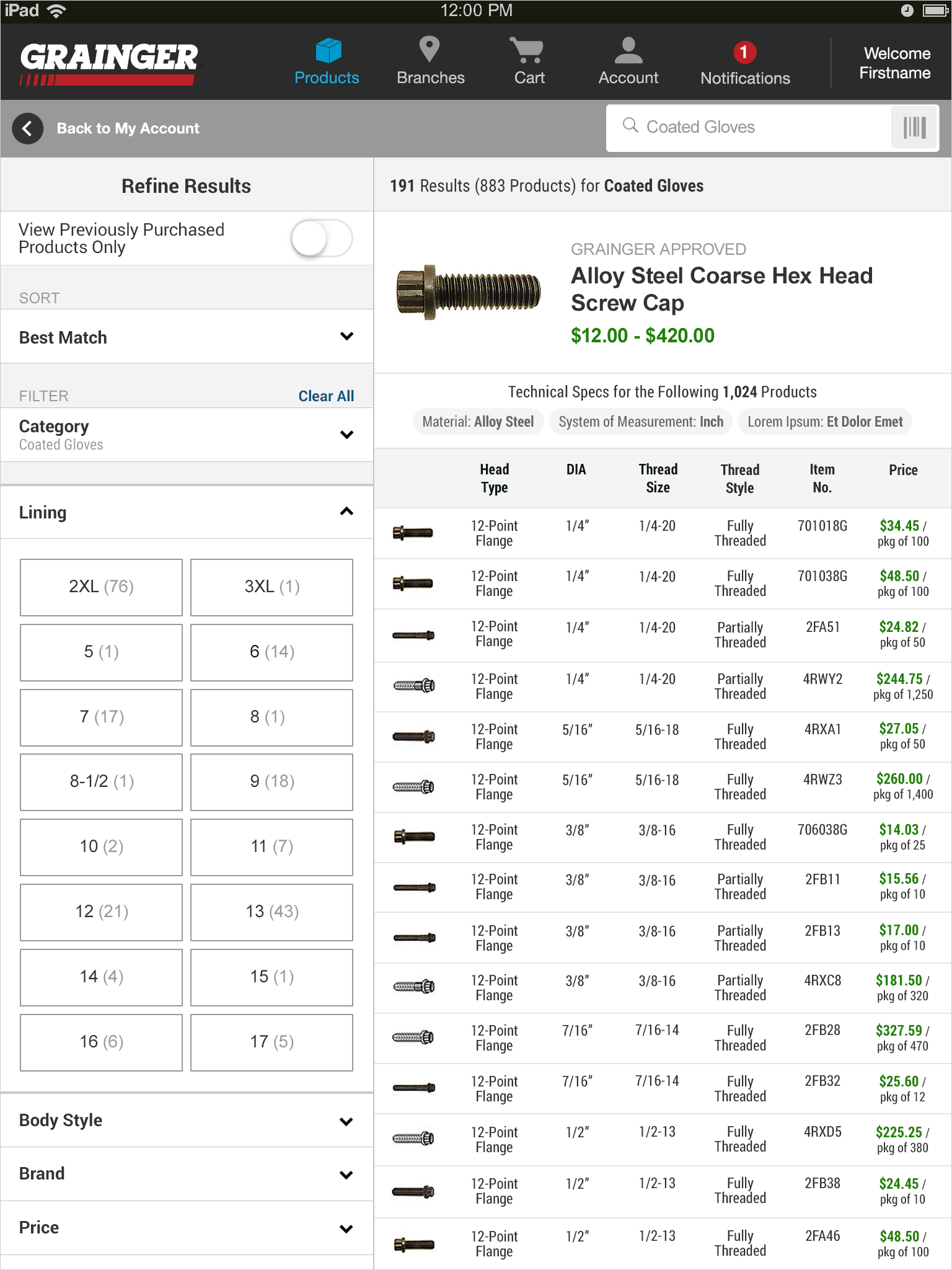 Table View (Tablet App)