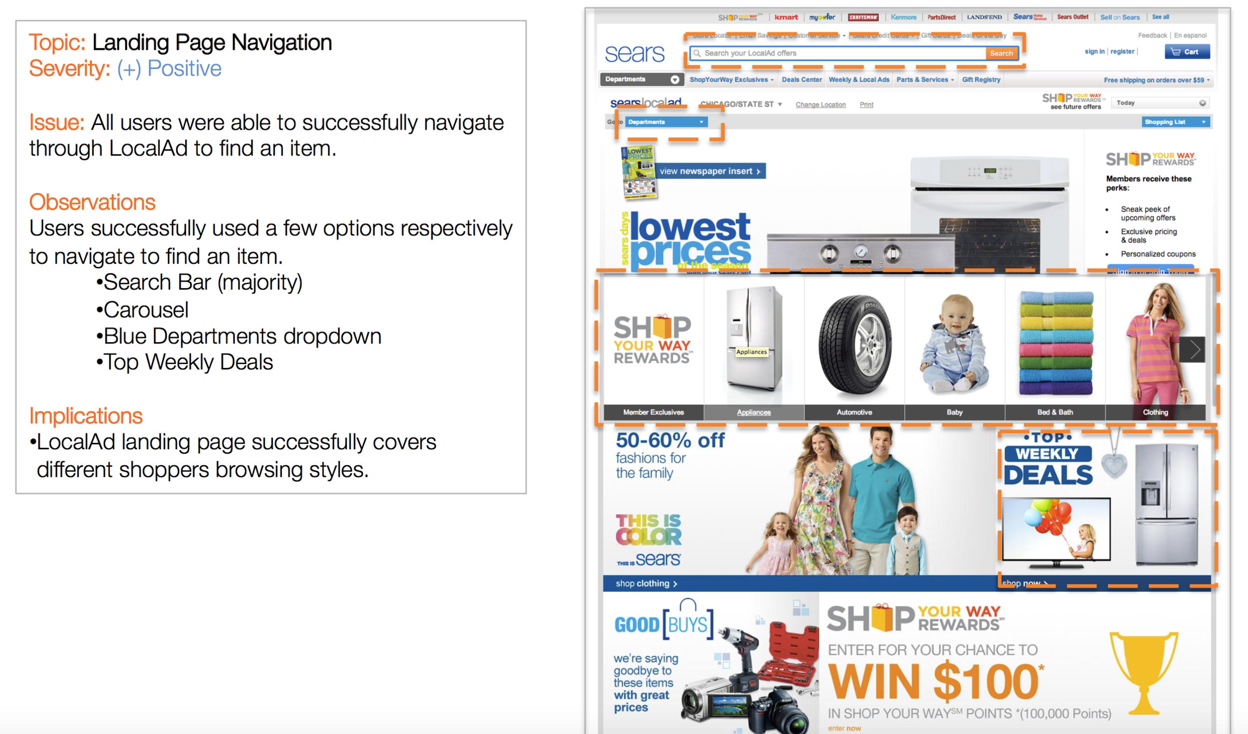 Excerpt from user testing