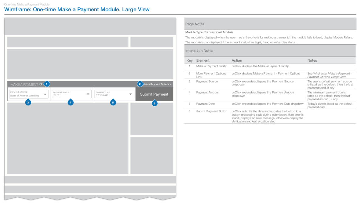 Make a Payment Module Wireframe