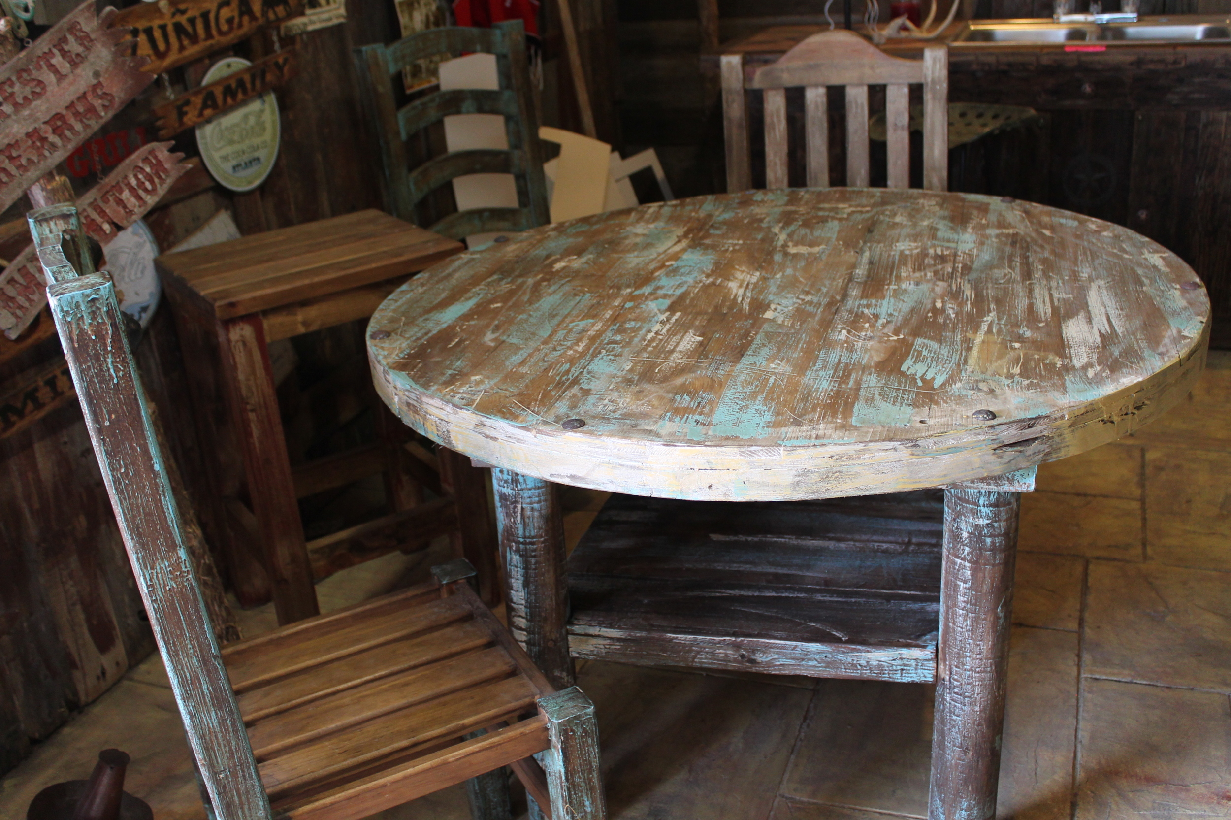 Turquoise Distressed Round Table
