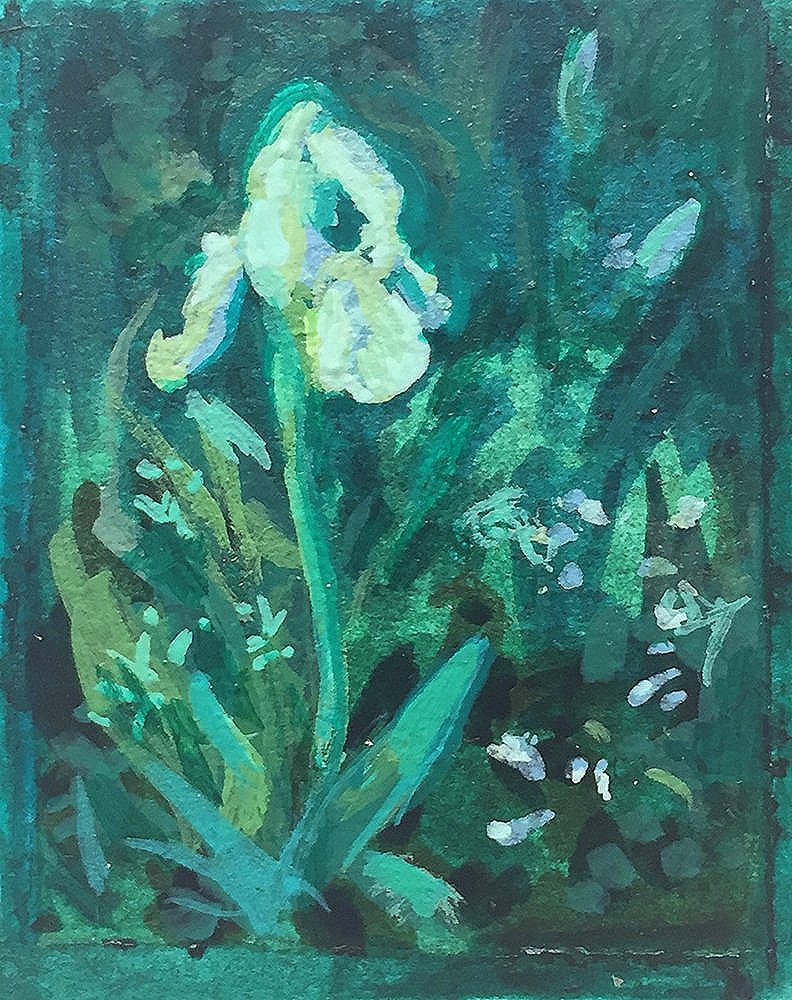 "Night Iris," 2 x 1 1/4", acrylic