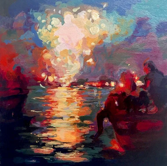 "Fireworks on the Bay," 6 x 6"