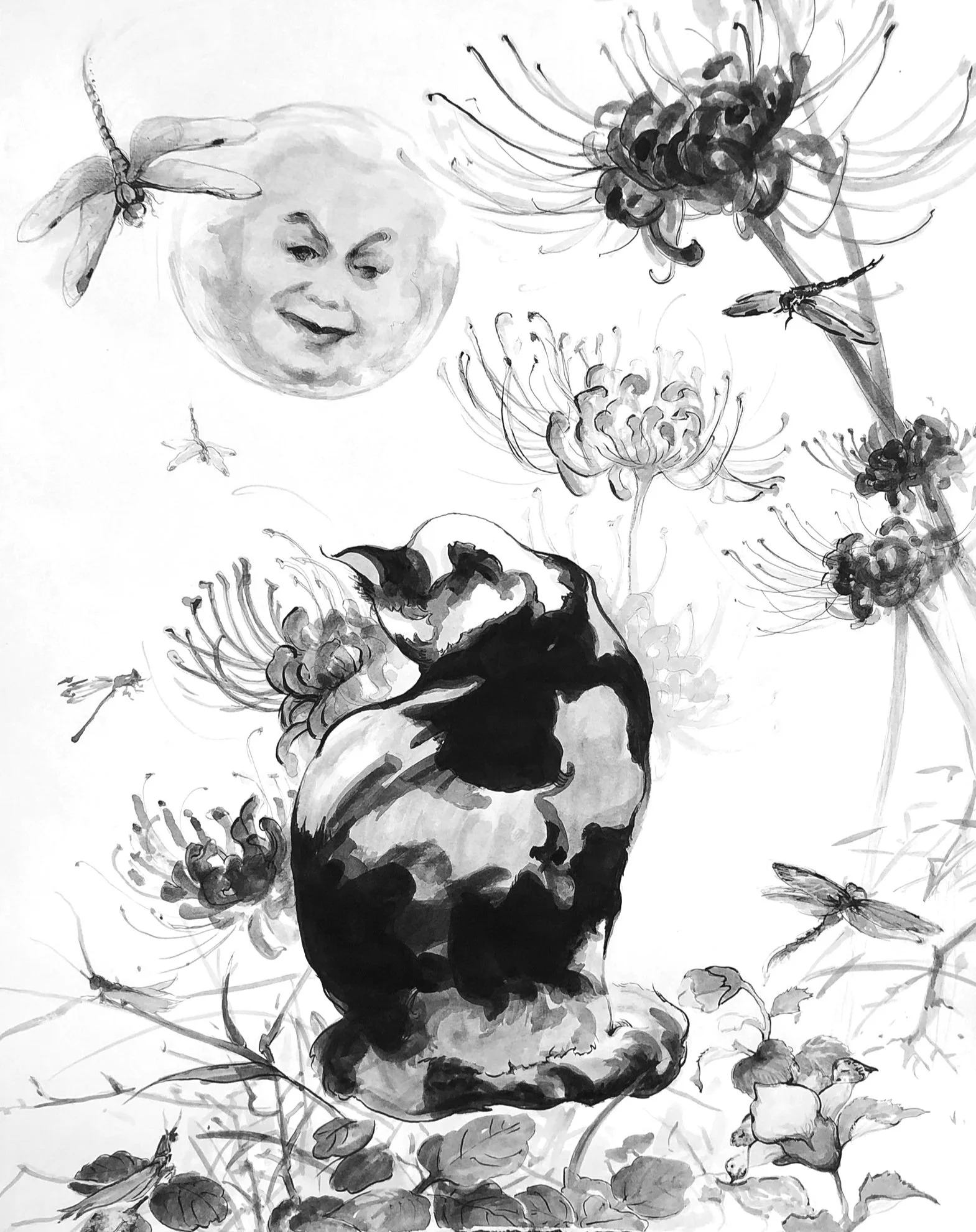 Stella and the Moon , 30 x 24", Ink and Wash