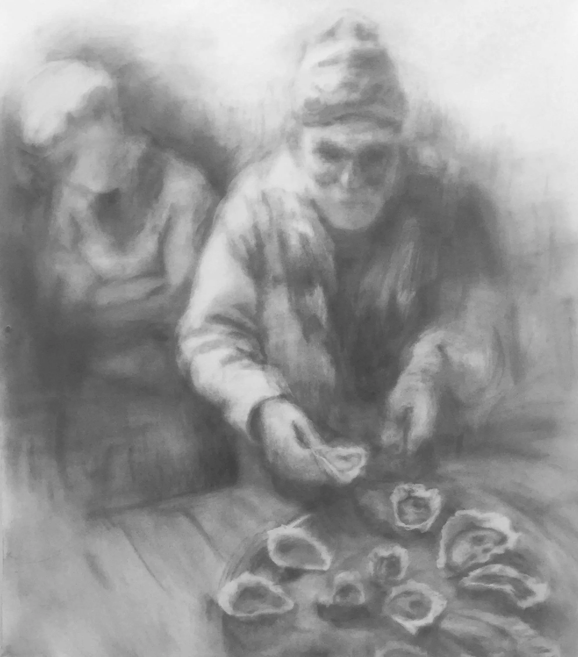 The Oyster Night , 4 x 4', Graphite