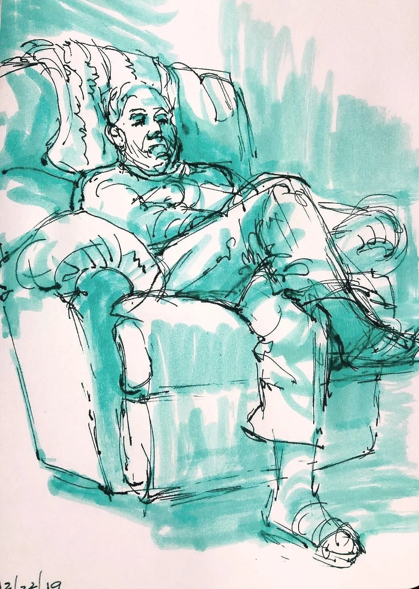 Dad, 12.24. 19 , 6 x 4", Fountain Pen and Ink Wash