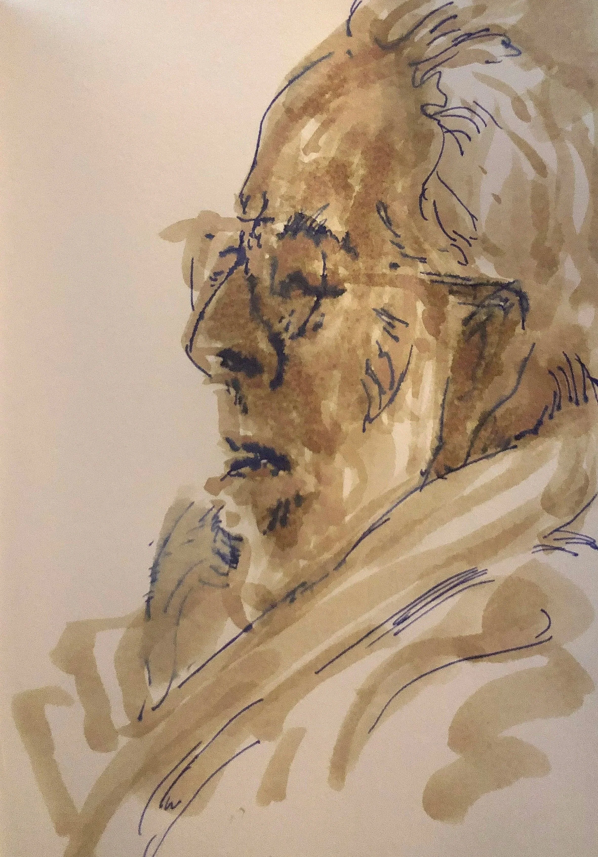 em Dad, Thanksgiving Night , 6 x 4", Fountain Pen and Ink Wash