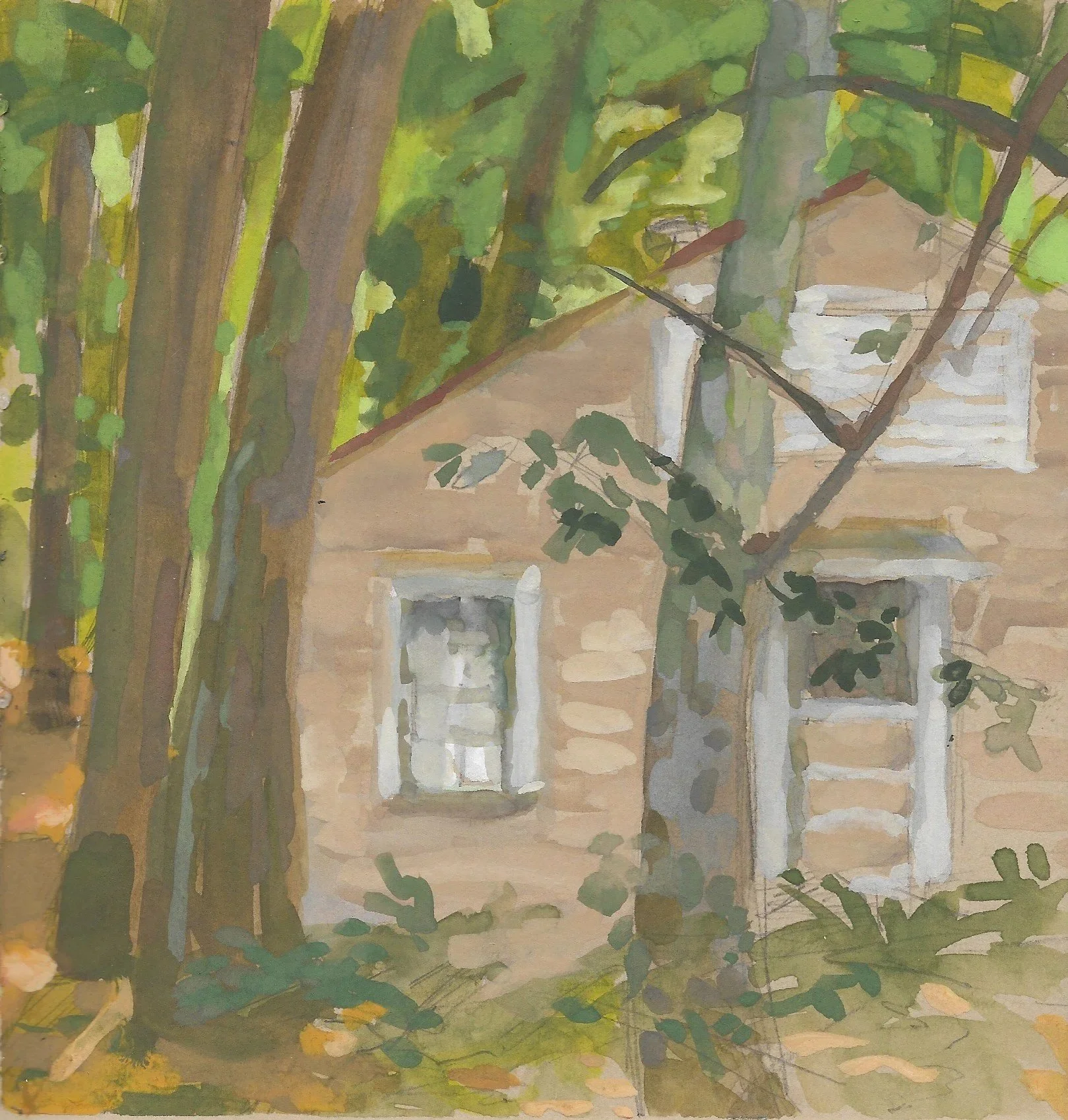 Window Scene , 6 x 6", gouache on toned paper