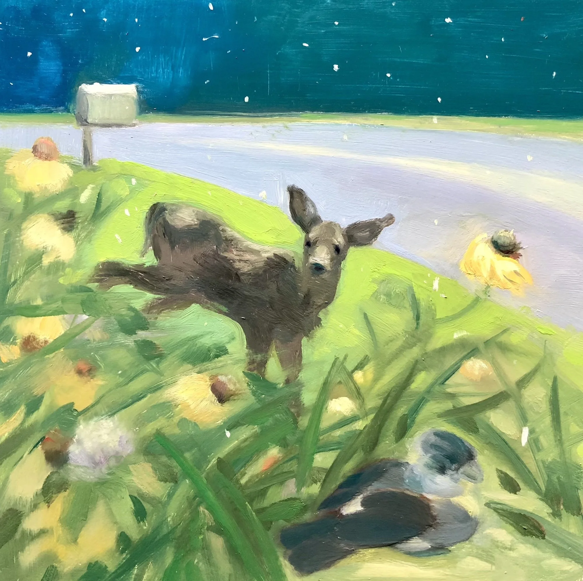 In the Headlights, 8 x 8", Oil on Panel