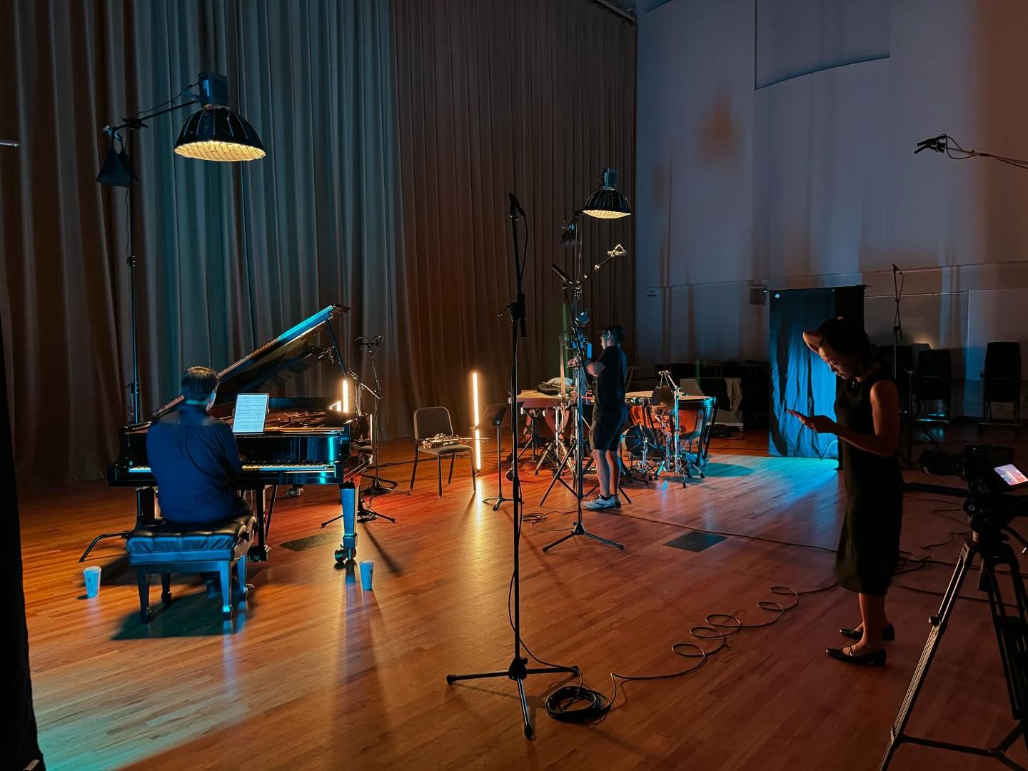 Getting ready to record a highlight reel for Trio Nebbia with Continuous Motion Productions! We&rsquo;ll be doing chunks of works by Aperghis, @chriscerrone, @alexmincek, and @keiko_devaux &mdash; big announcement on our first commission soon!! 😀 #n