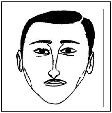 Composite drawing of menacing man.