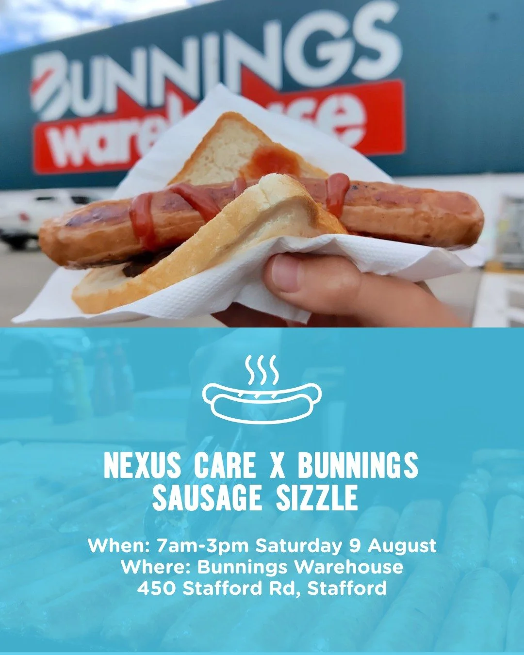 Are you partial to a @bunnings sausage sizzle? 🌭

Head to the Stafford store this Saturday 9 August and make your sanger count by supporting our Nexus Care fundraiser!

We&rsquo;ll be firing up the BBQ from 7am till 3pm so round up your crew and hea