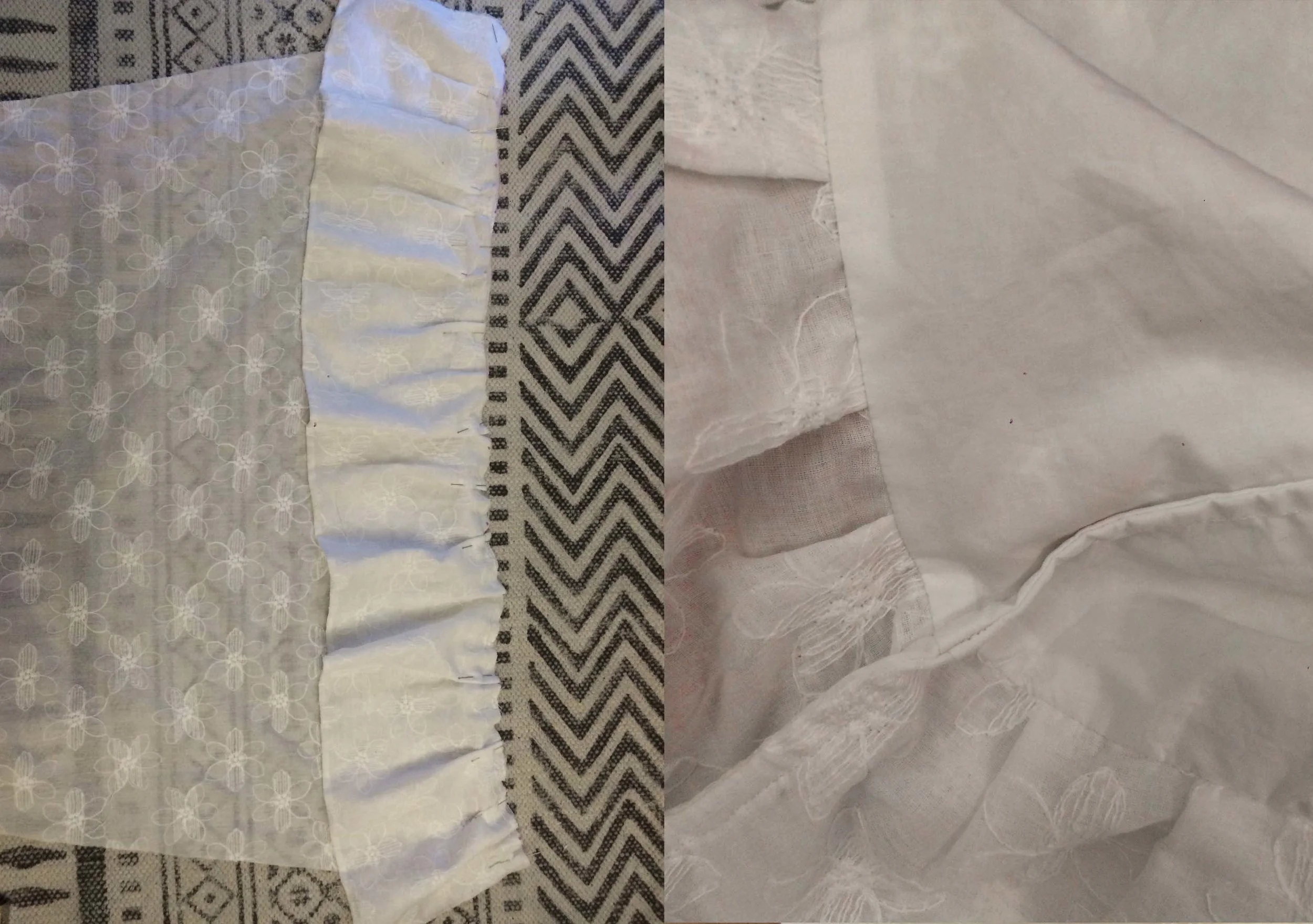 Preparing the hem gathered ruffle-panel