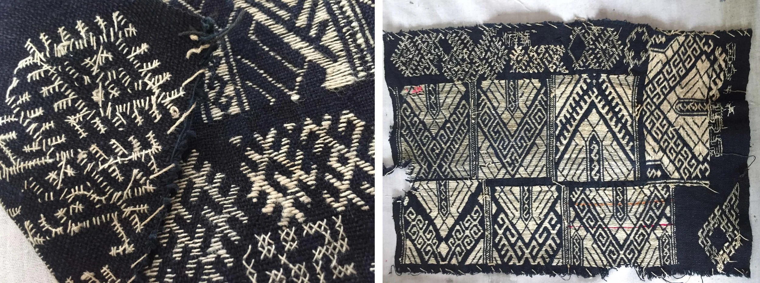 Embroidery sampler pieces that are handed down from mothers to daughters as a guide