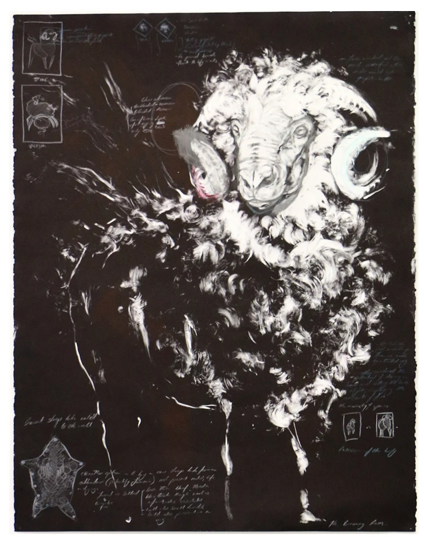 Study of a Burning Ram. 2016. Monotype and conte on Canson paper. 60 x 84 CM. SOLD: Perth, Australia