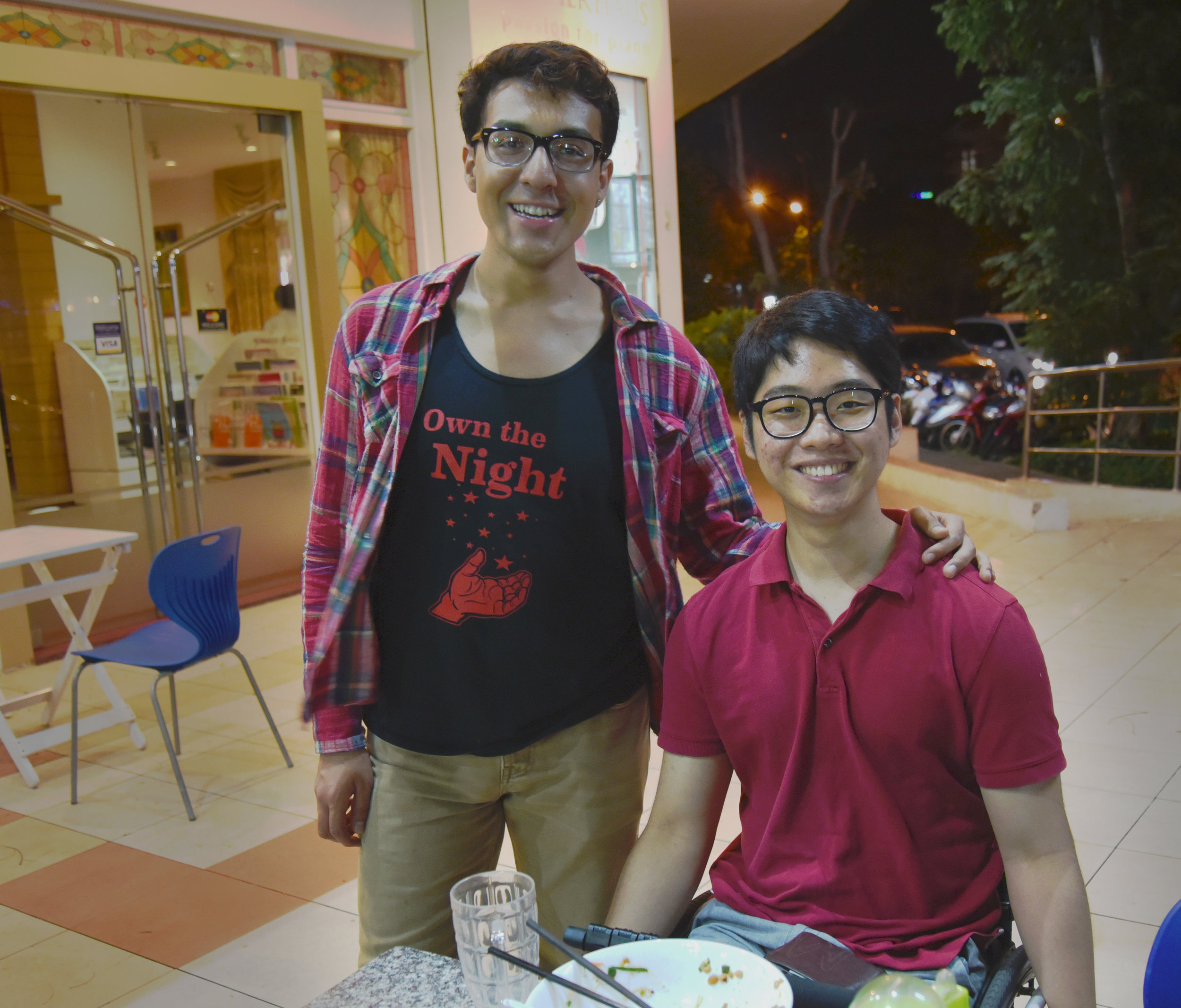 Director Samuel R. Mendez (left) and producer Kunho Kim (right) on location in Ho Chi Minh City during the filming of 10 Days in Saigon.