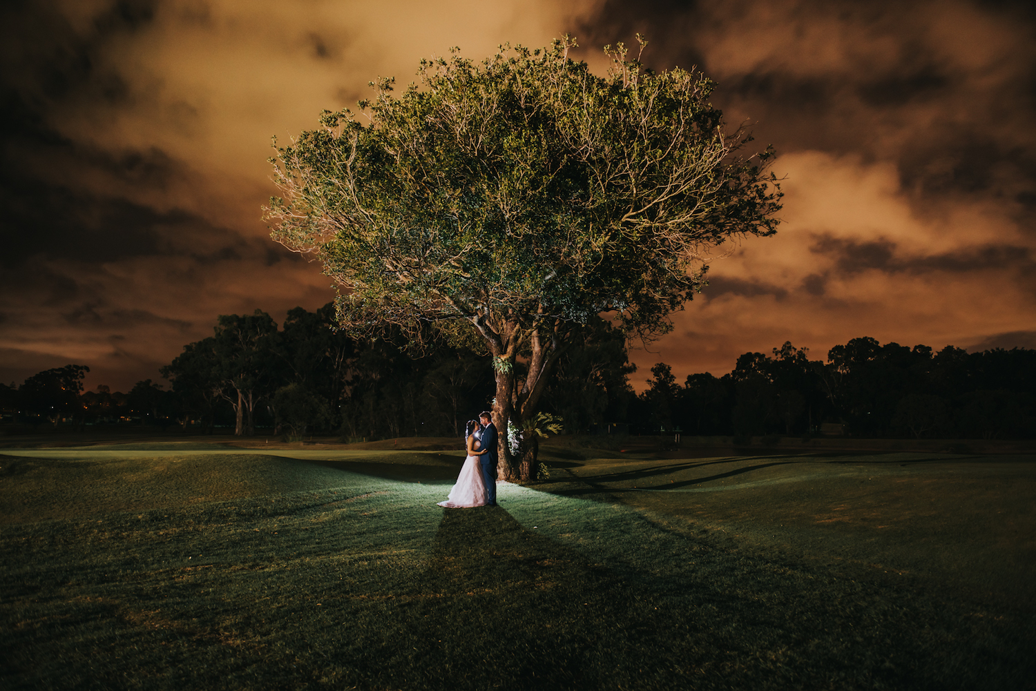 Avenue Sixty Four Wedding Night Portrait on Wynnum Golf Course Lightsmith Images Brisbane Wedding Photographer