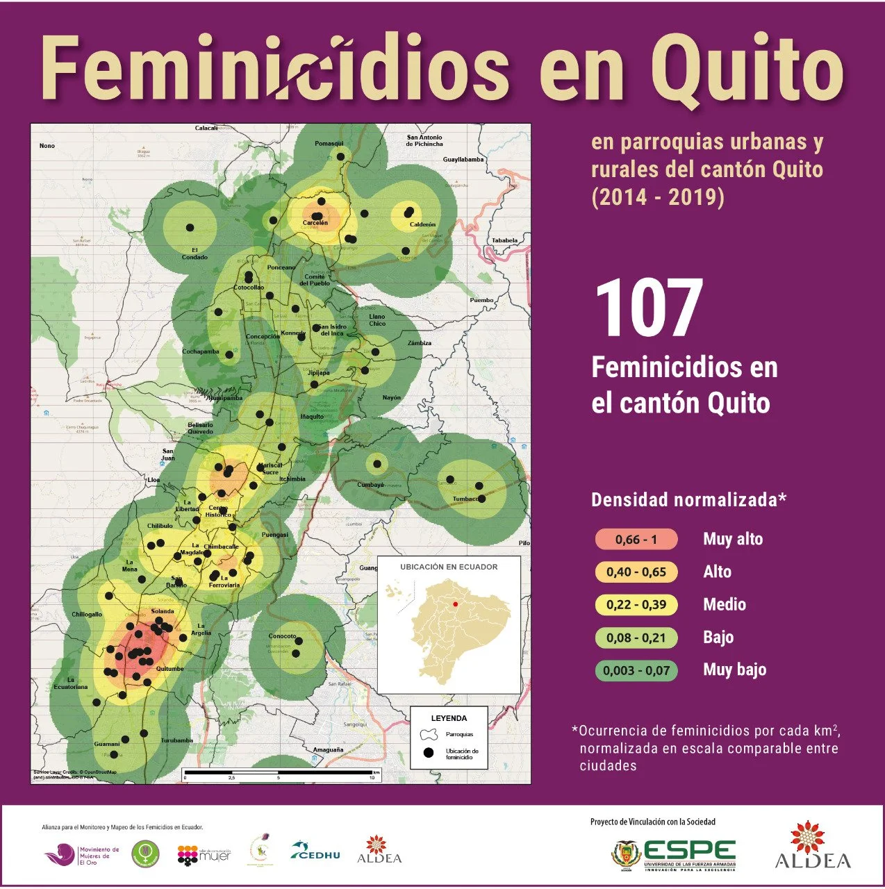 Mapas de feminicidios en Quito, Guayaquil y Cuenca