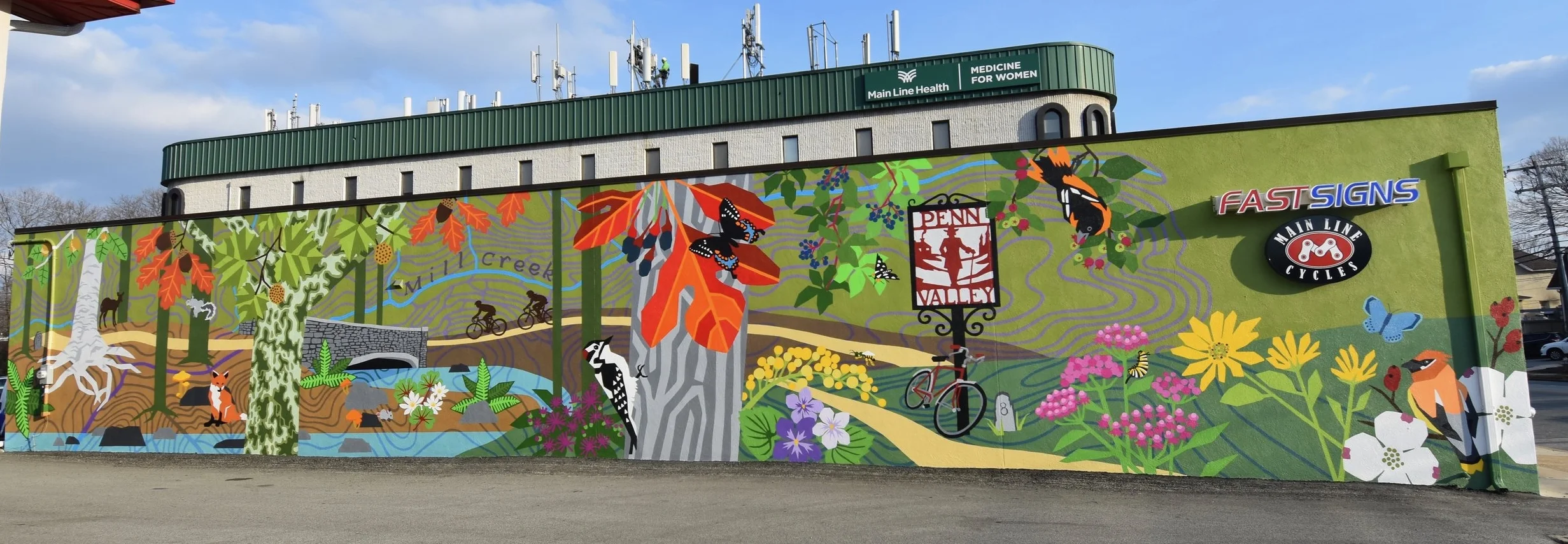 The Penn Valley Community Mural titled Hometown Ecology by local artist, Eurhi Jones in December 2018. Can you name the trees, plants, birds and butterflies?