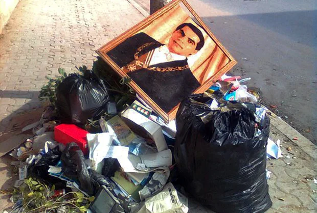 Image of the dethroned president Zine EL Abidine Ben Ali amongst the rubbish during the garbage crisis. Courtesy of Nawaat.org