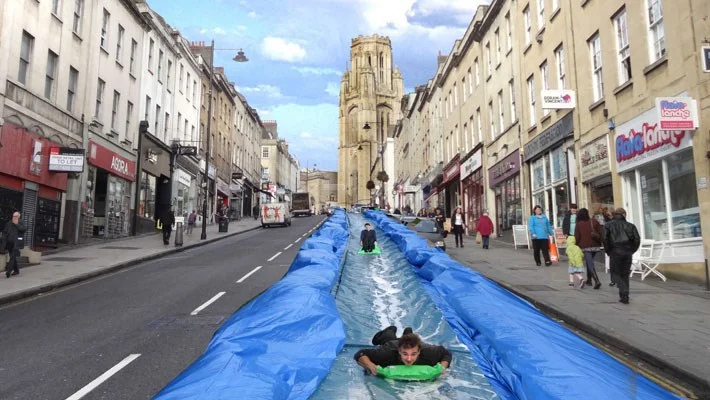 Giant Waterslide set for Park Street