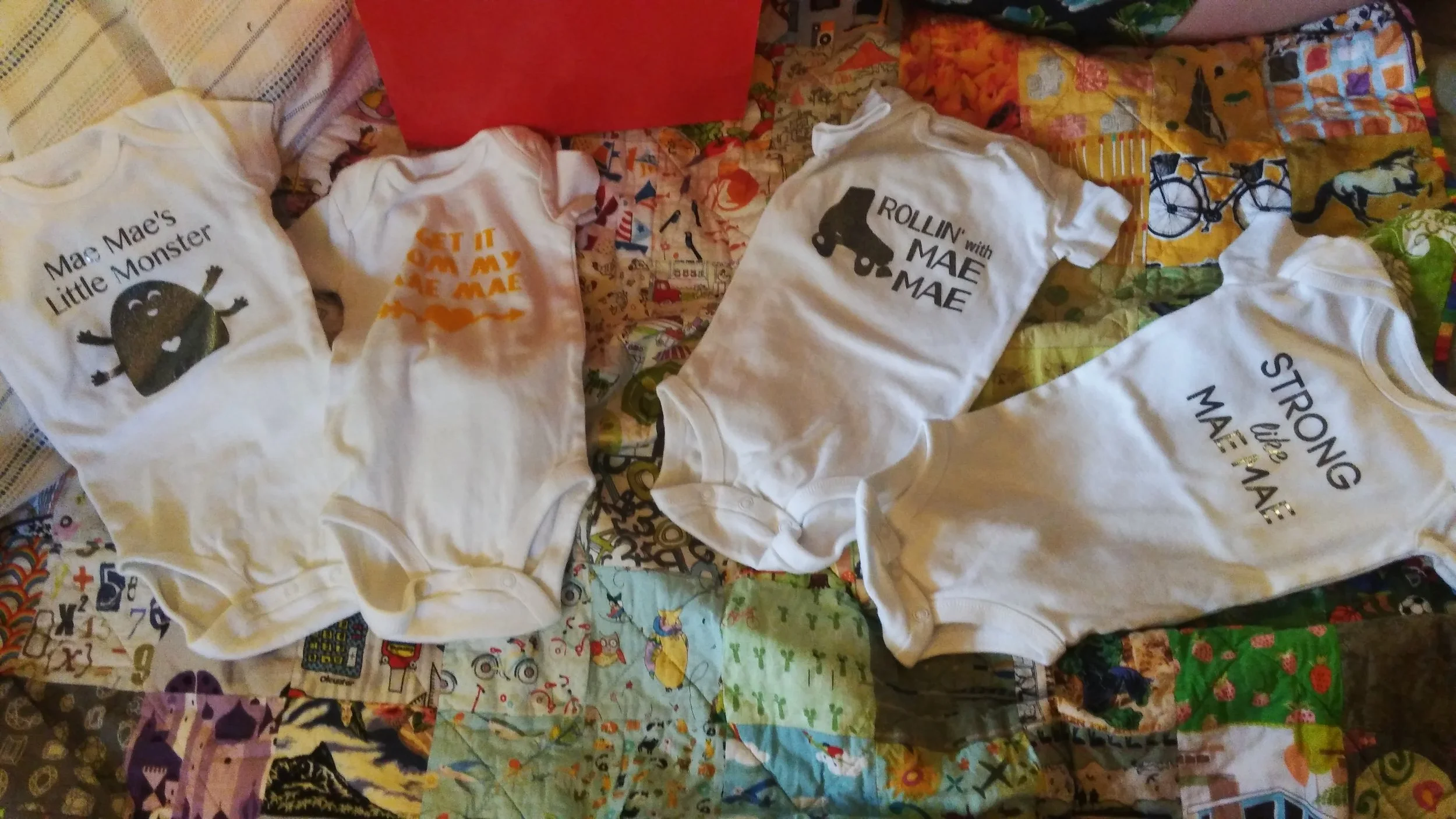 Amazing Friend Erin made Mae Mae onesies!!!