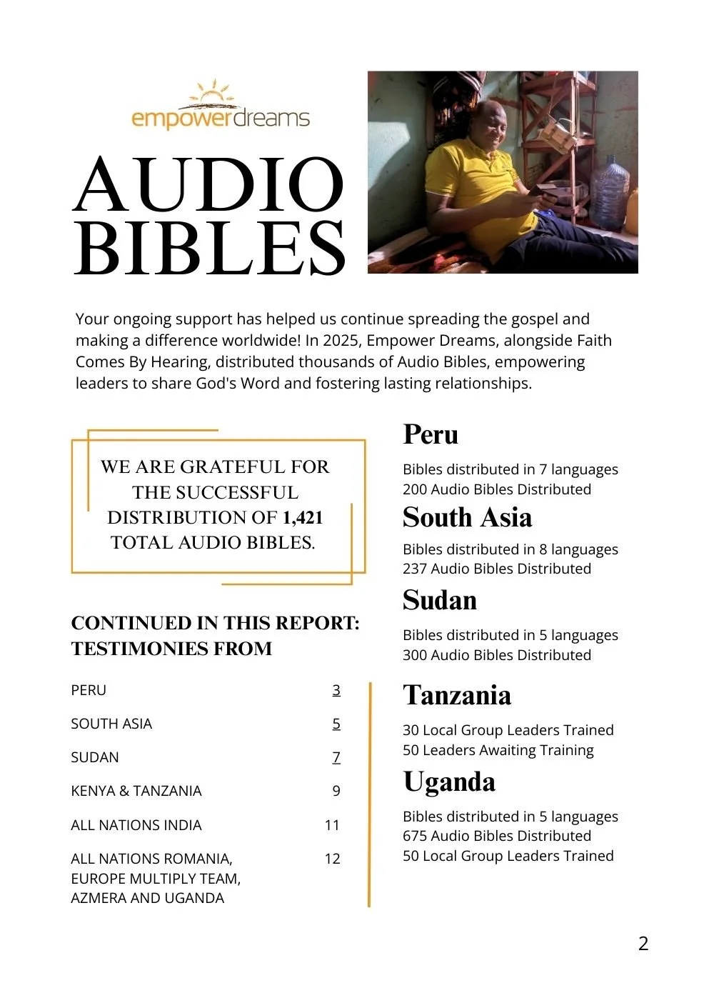 Audio Bibles distribution overview