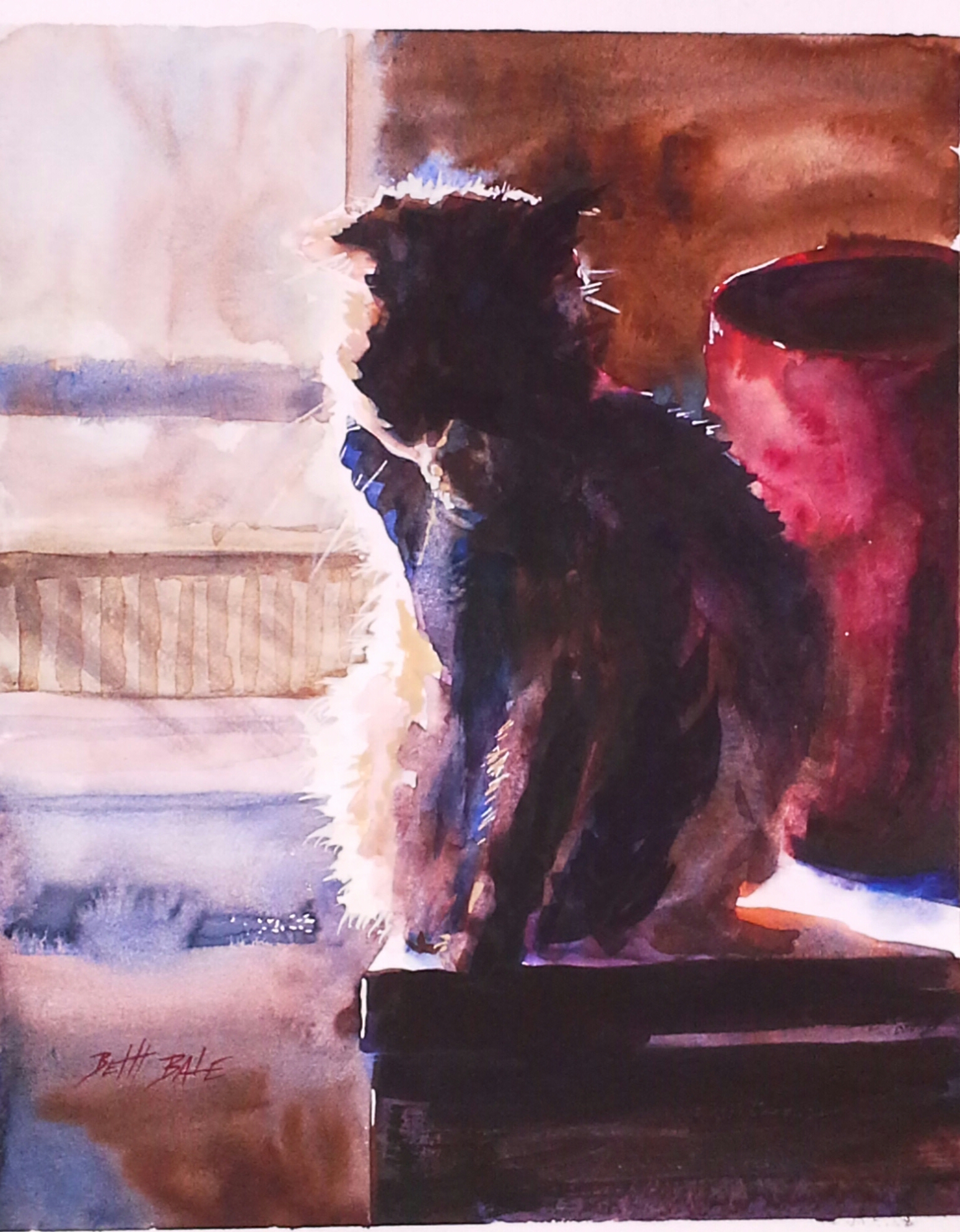 Cat and Red Vase, available