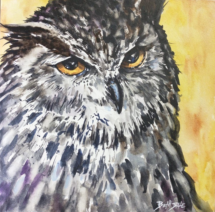 Owl on Aquabord,  6" x 6", sold