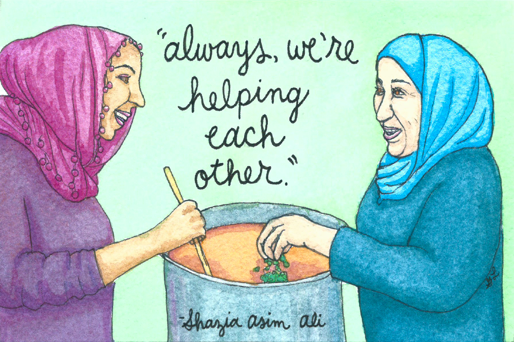 The women pitch in to bring recipes from each other's home countries to life.