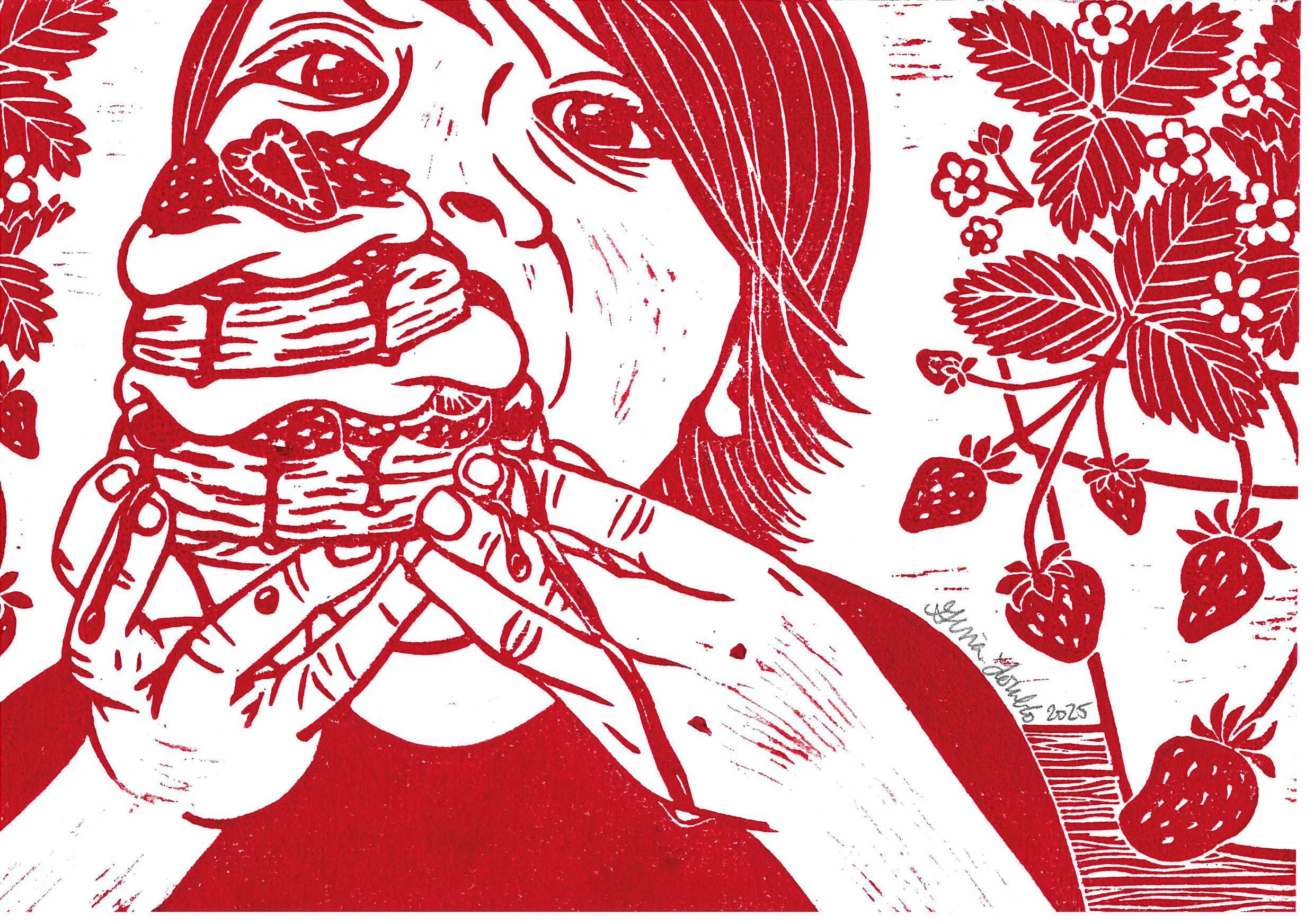 Linoprint strawberry shortcake