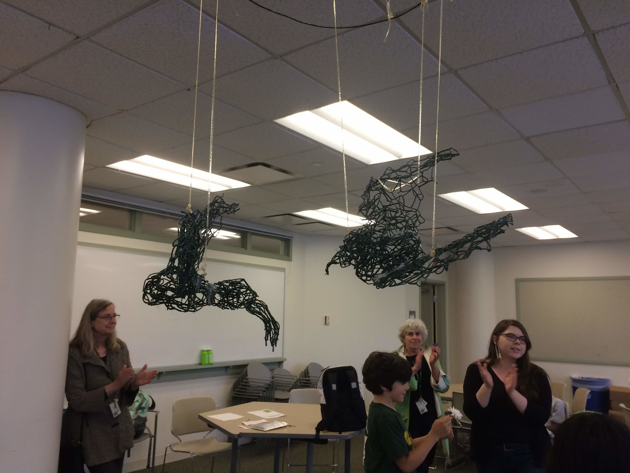 Hanging sculptures of birds found at Mt. Auburn.